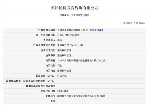 违规曝光 天津三家教育咨询公司因违反税收管理规定及自费留学中介服务被罚